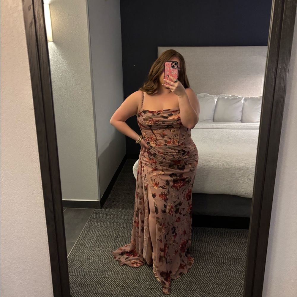 Azazie Floral Maxi Dress in Pink and Red